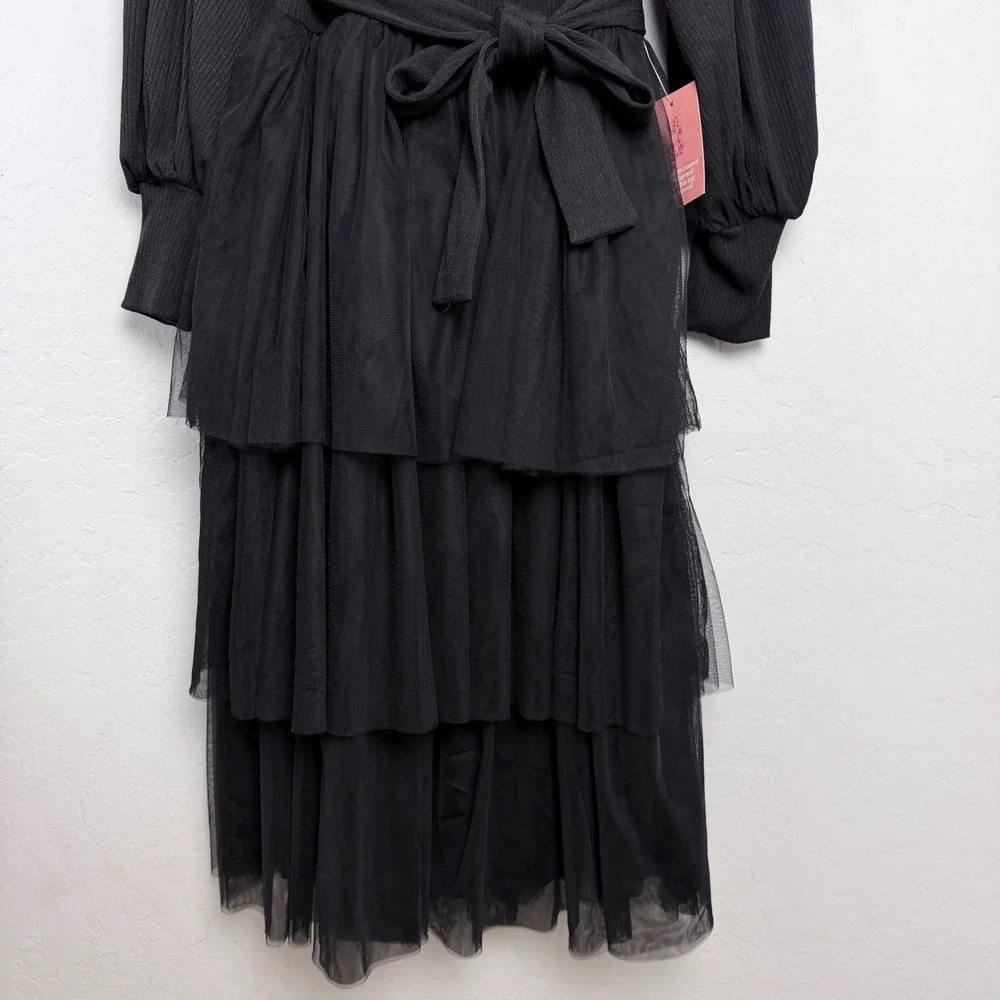 NEW‎ Ivy City Co Cosette Midi Dress Black Ribbed Tulle Tiered Womens Small - Picture 5 of 10